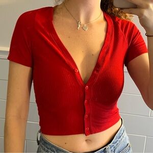 Red Ribbed Crop Top